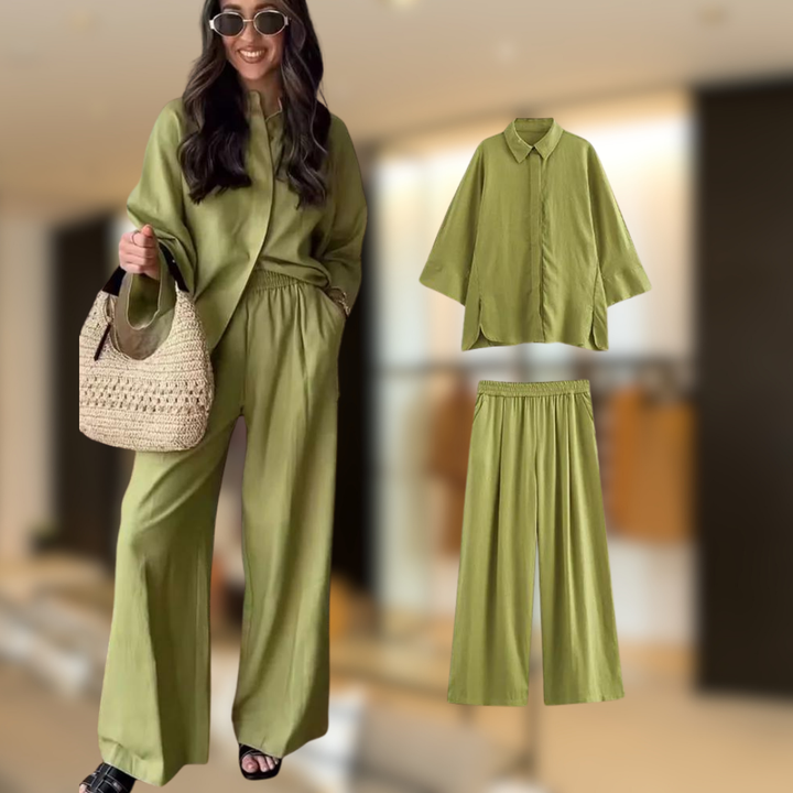 Zara™ - Summer set with two-piece shirt and loose fit trousers