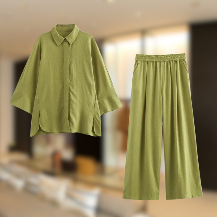 Zara™ - Summer set with two-piece shirt and loose fit trousers