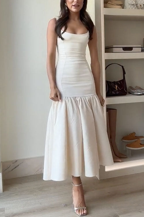 Mirabel - Sleeveless U-Neck Ruffle Bodycon Midi Dress