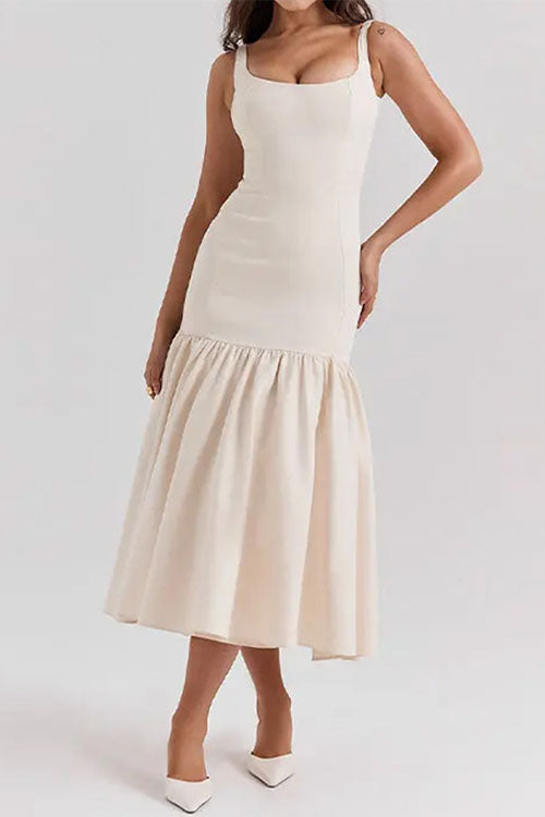 Mirabel - Sleeveless U-Neck Ruffle Bodycon Midi Dress