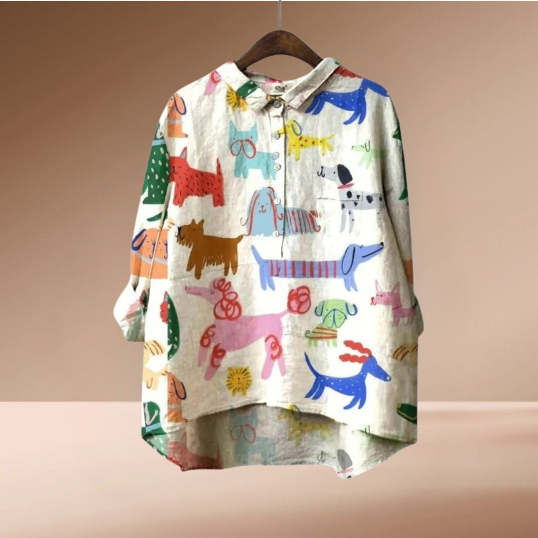 Laluna - Dog Print Blouse