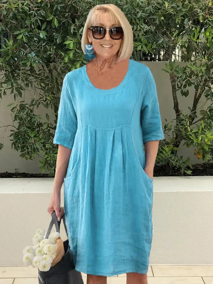 Sophia - Loose Cotton Dress With Pocket