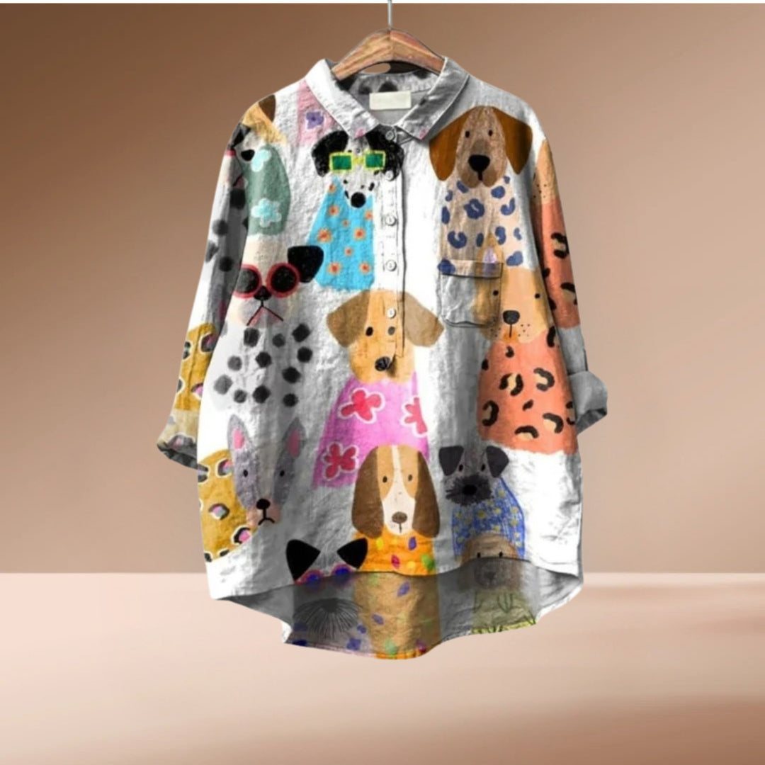 Laluna - Dog Print Blouse