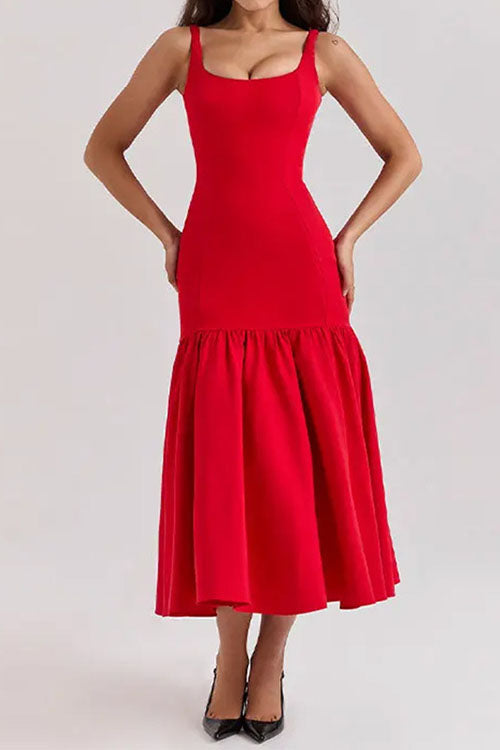 Mirabel - Sleeveless U-Neck Ruffle Bodycon Midi Dress