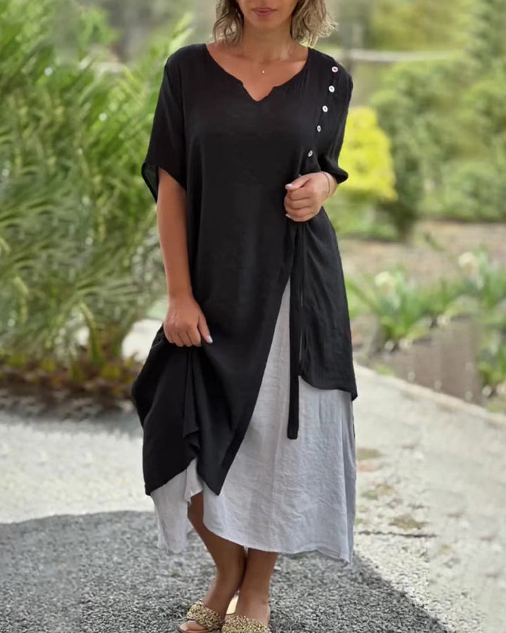 Caroline - Short Sleeve Asymmetric Dress