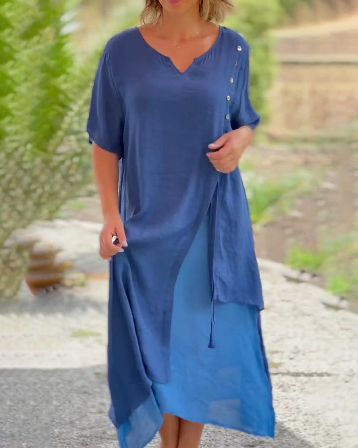 Caroline - Short Sleeve Asymmetric Dress
