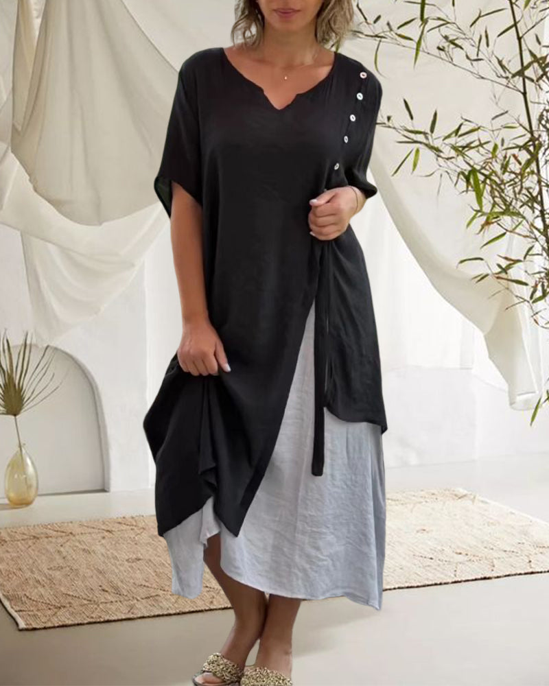 Caroline - Short Sleeve Asymmetric Dress