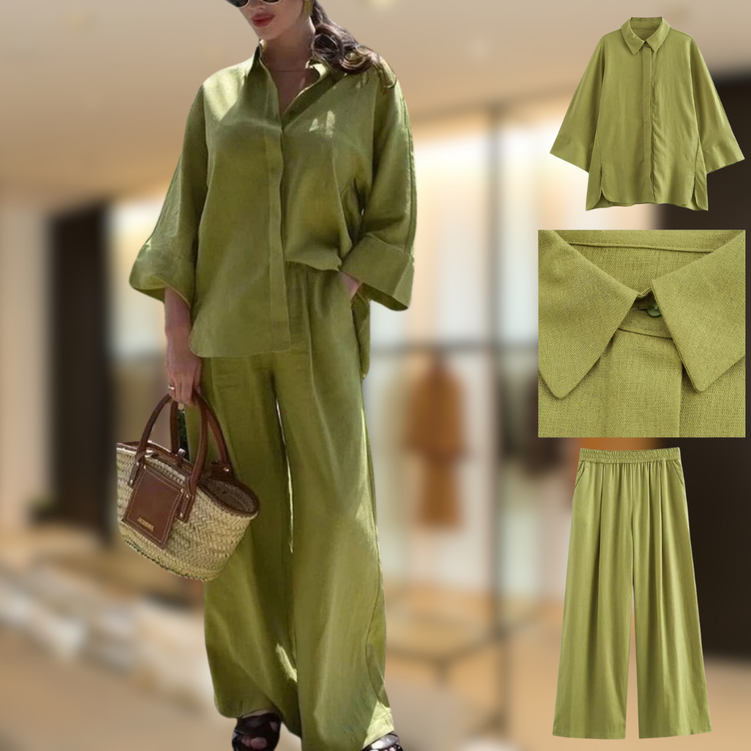 Zara™ - Summer set with two-piece shirt and loose fit trousers