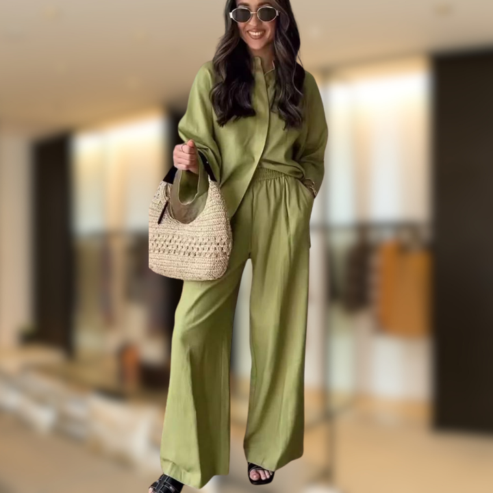 Zara™ - Summer set with two-piece shirt and loose fit trousers