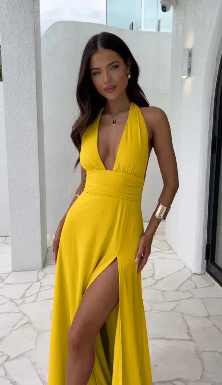 Horizon - Deep V-Neck Split Color Dress