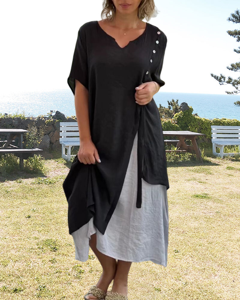 Caroline - Short Sleeve Asymmetric Dress