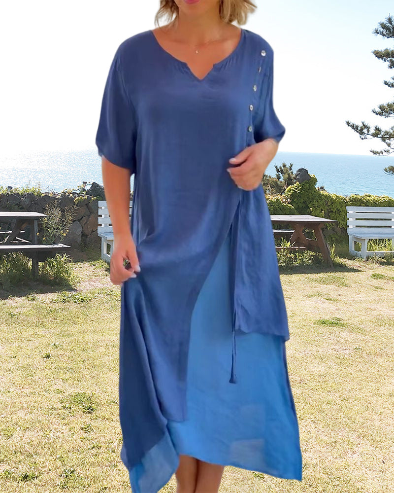 Caroline - Short Sleeve Asymmetric Dress