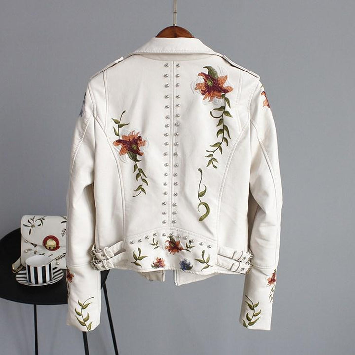 ELLA - STYLISH EMBROIDERED LEATHER JACKET