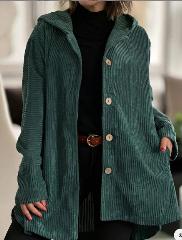 Laurel - Cosy Hooded Cord Coat