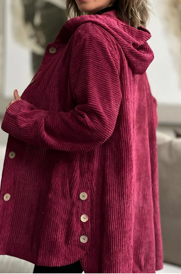 Laurel - Cosy Hooded Cord Coat