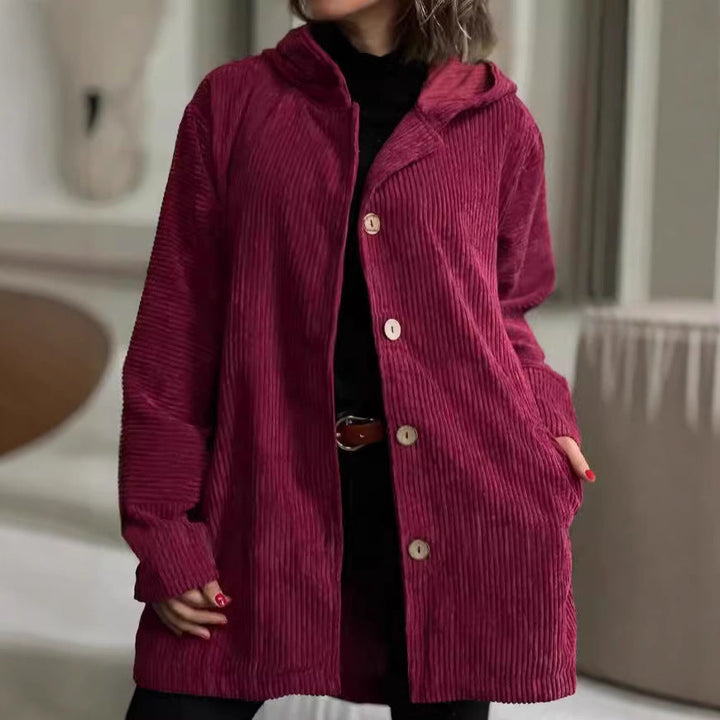 Laurel - Cosy Hooded Cord Coat