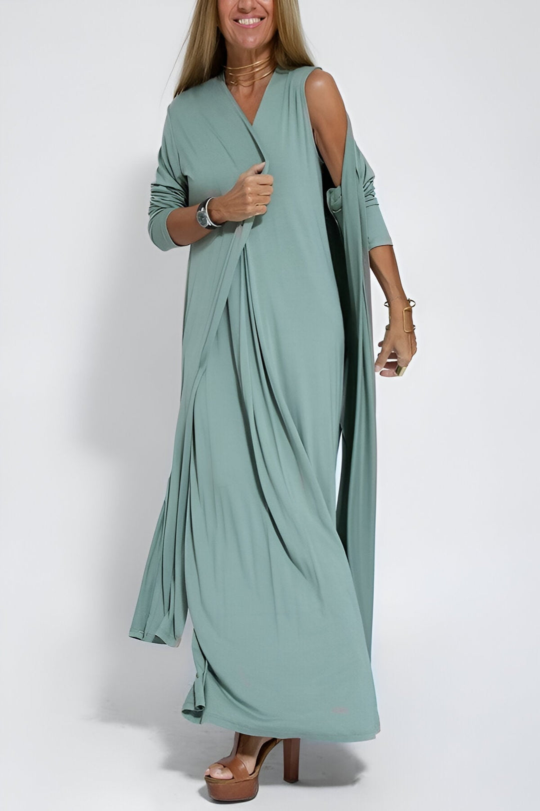 Hannah - Elegant Long Dress + Free Matching Cardigan