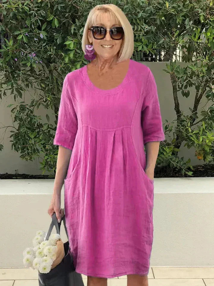 Sophia - Loose Cotton Dress With Pocket
