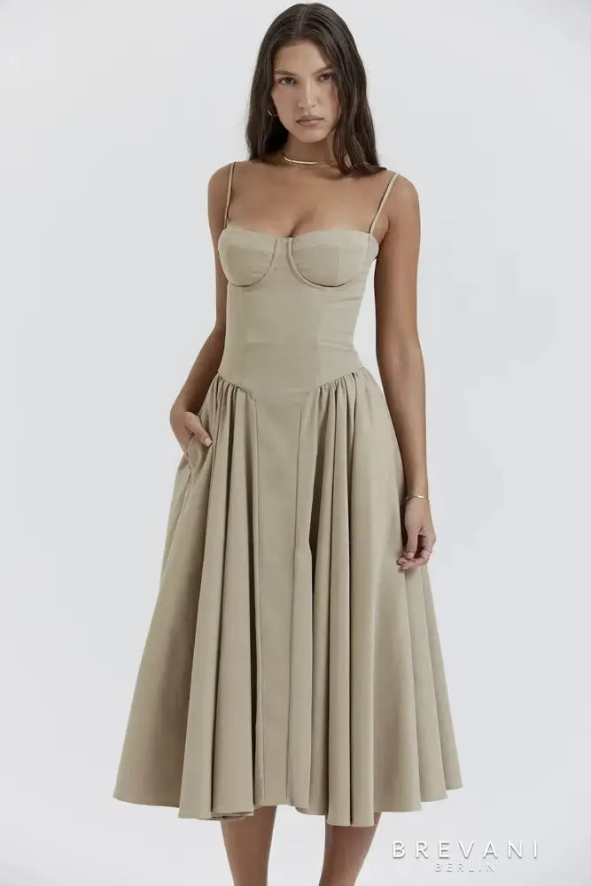 Ellie - Sleeveless Corset Midi Dress - Attractive Fit