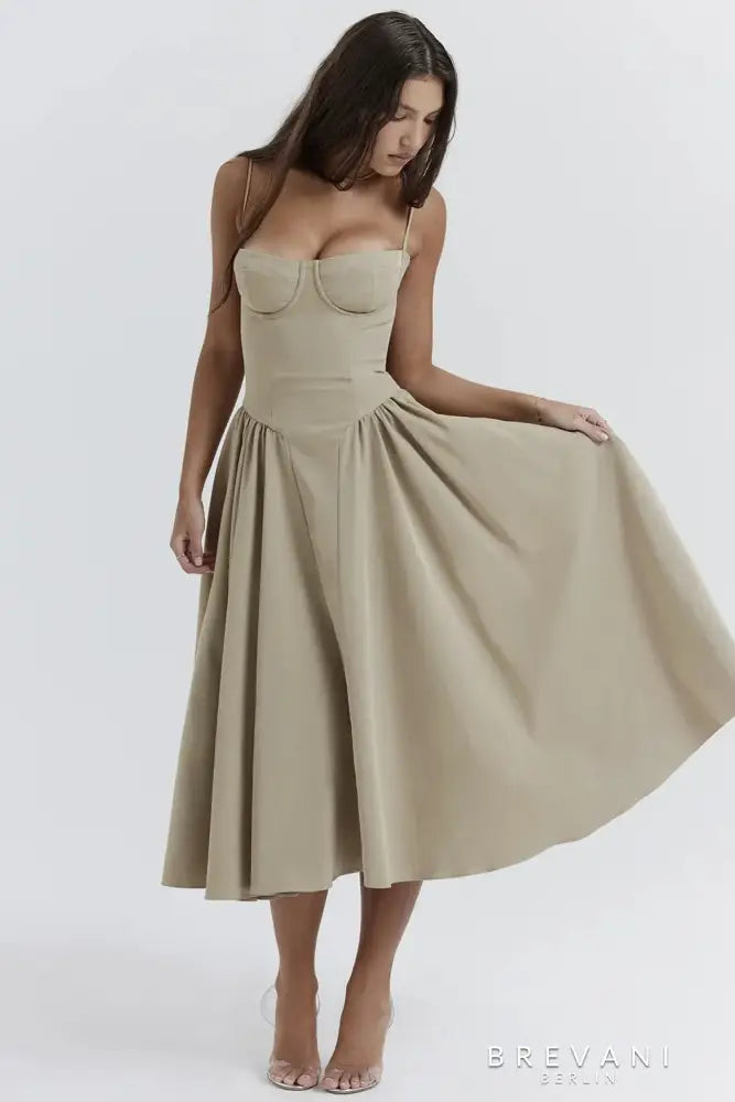 Ellie - Sleeveless Corset Midi Dress - Attractive Fit
