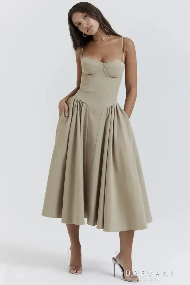 Ellie - Sleeveless Corset Midi Dress - Attractive Fit