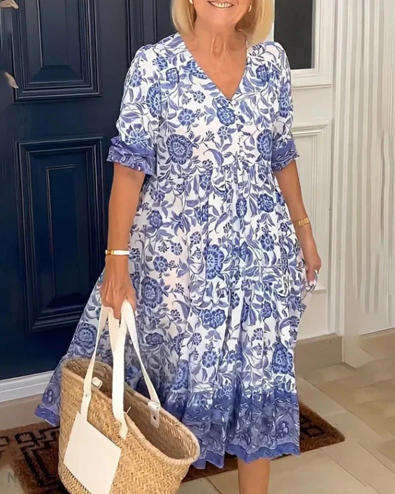Arie | Elegant Floral Dress With V-Neck