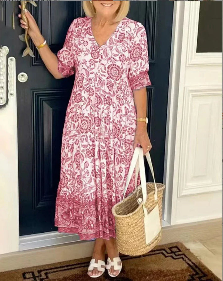 Arie | Elegant Floral Dress With V-Neck