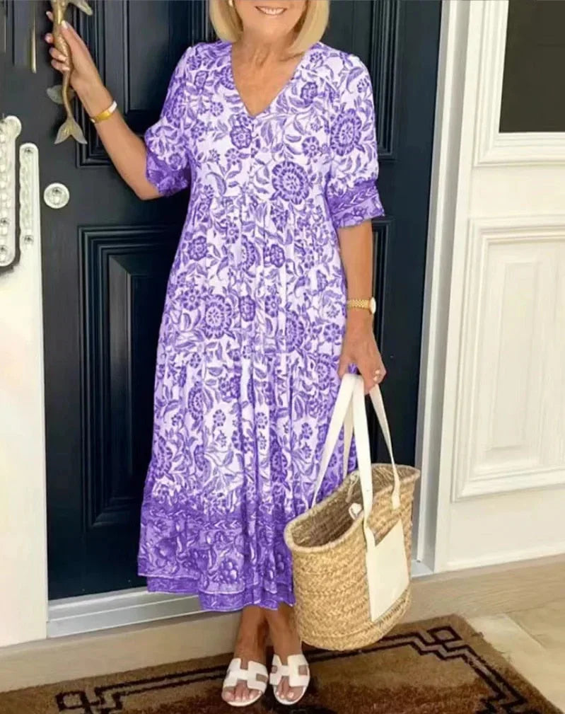 Arie | Elegant Floral Dress With V-Neck
