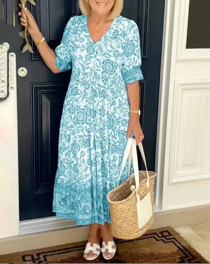 Arie | Elegant Floral Dress With V-Neck