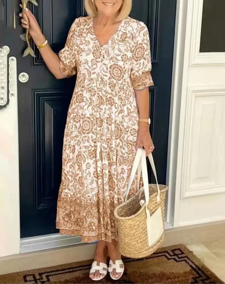 Arie | Elegant Floral Dress With V-Neck