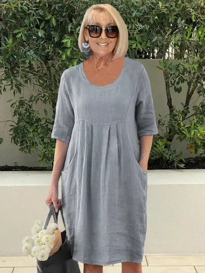 Sophia - Loose Cotton Dress With Pocket