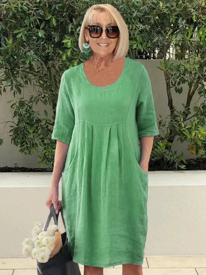 Sophia - Loose Cotton Dress With Pocket