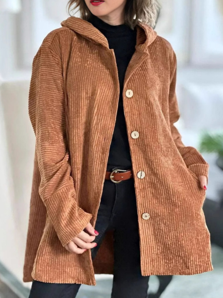 Laurel - Cosy Hooded Cord Coat