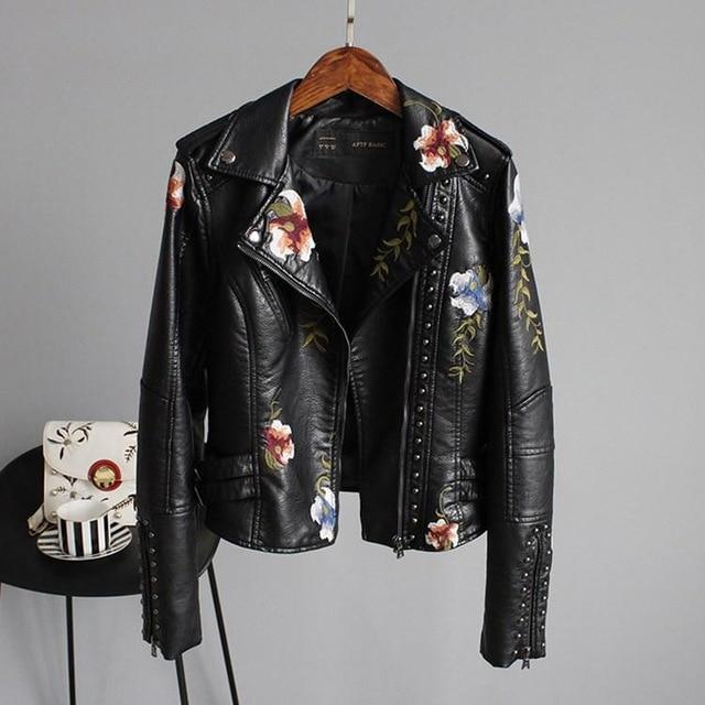 ELLA - STYLISH EMBROIDERED LEATHER JACKET