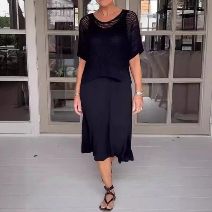Alma - Elegant 2-Piece Dress + Openwork Top